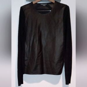 VINCE | Black, Leather, Sweater Long-Sleeve Top
